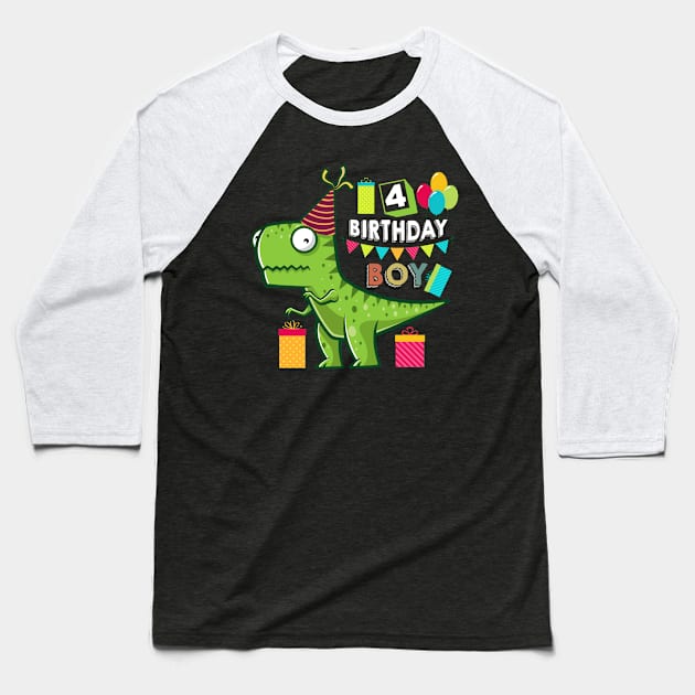 Birthday Dinosaur 4 Years Old Baseball T-Shirt by Brothers With Ax Sticks